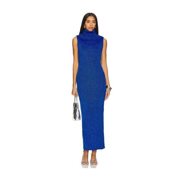NWT Baobab Blue Knit Lover Dress Sleeveless High Neck Maxi Gown Size Small - Picture 2 of 10